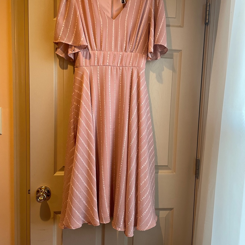 Julian Taylor Elegant Peach Dress with V-neck and Built In Slip, Size 4